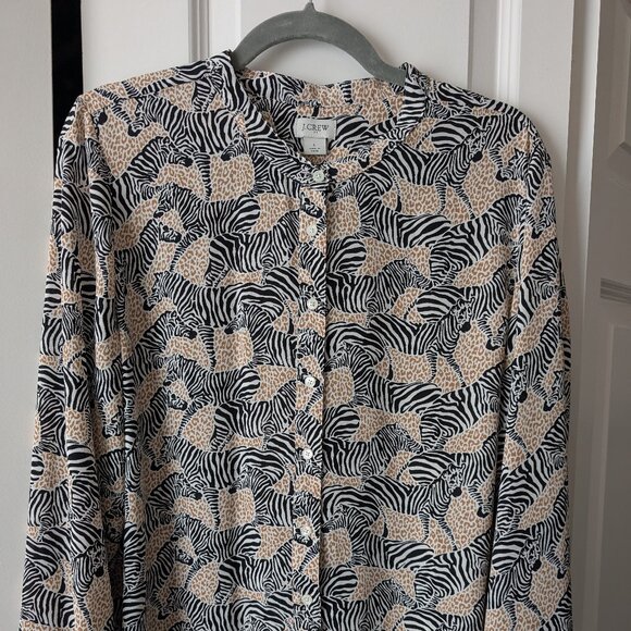 J Crew Factory Zebra/Cheetah Print Blouse L - Picture 1 of 4